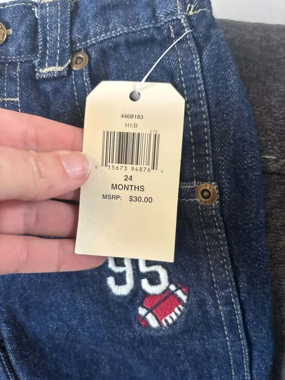 OshKosh B'gosh 24 Months Toddler Football Embroidery Flannel Lined Blue Jeans